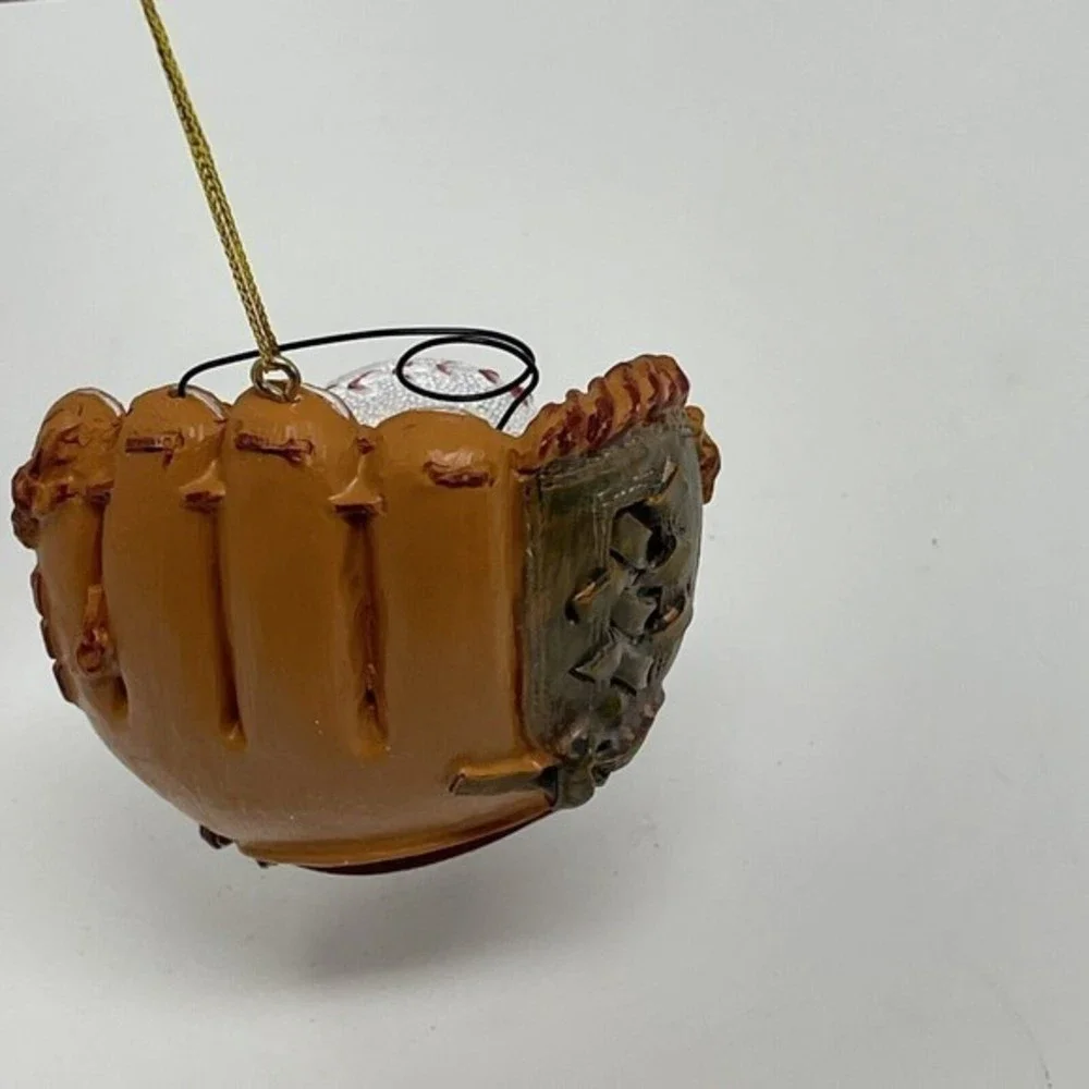 New‎ Baseball Glove Ball Christmas Ornament 3.5” Tan Brown Resin